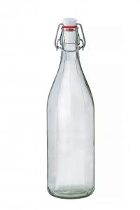  Facetted Clear Glass Bottle with Stainless Steel Shackled Ceramic Closure . 500 ml .
